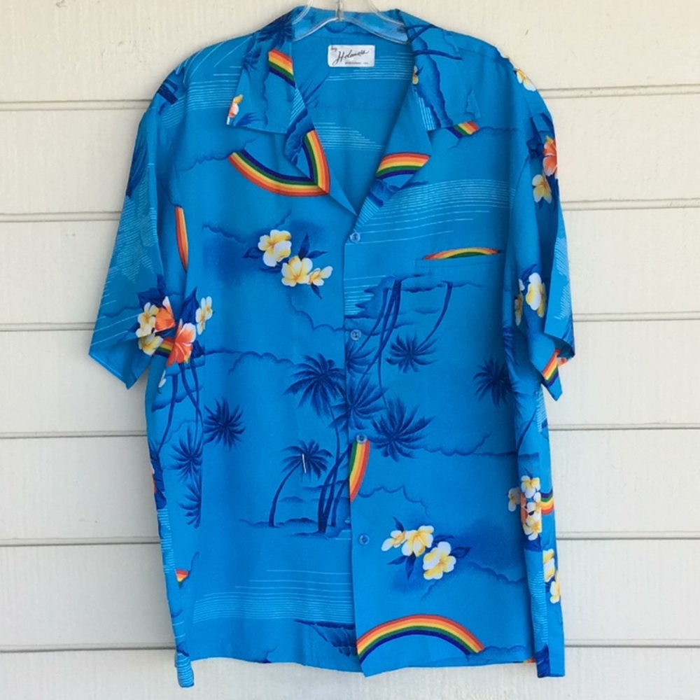 Men’s Vintage Blue Hawaiian Shirt Polyster Sz XL